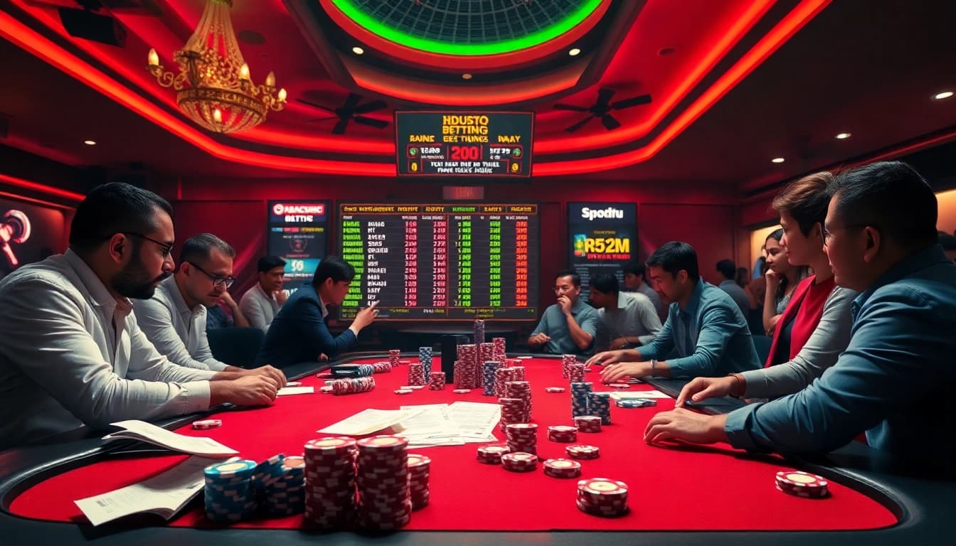 Kèo nhà cái hôm nay highlighted in an exciting casino scene featuring vibrant betting slips and poker chips.