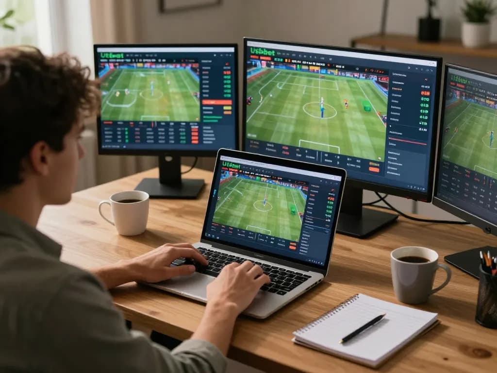 Engaging in Usbet online sports betting with dynamic odds displayed on multiple screens