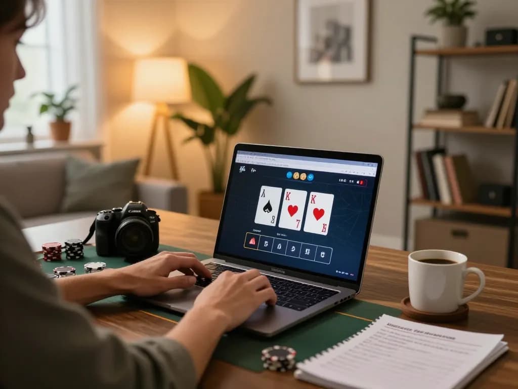A person engaged in online gaming at home, highlighting the responsible gambling approach of nhacaiuytinn.