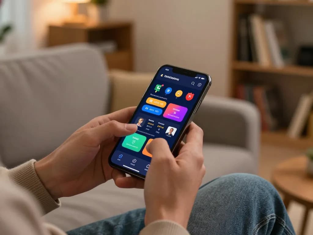 Engaging in live sports betting on 9BET smartphone app in a cozy home setting.
