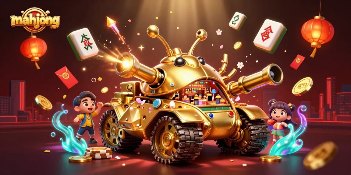 Engage with exciting mahjong gameplay in a vibrant casino scene featuring golden beetle tank.
