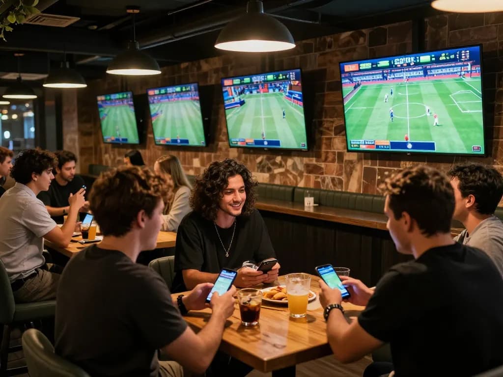 Experience thrilling sports betting moments at MB88, with lively patrons engaged in the action
