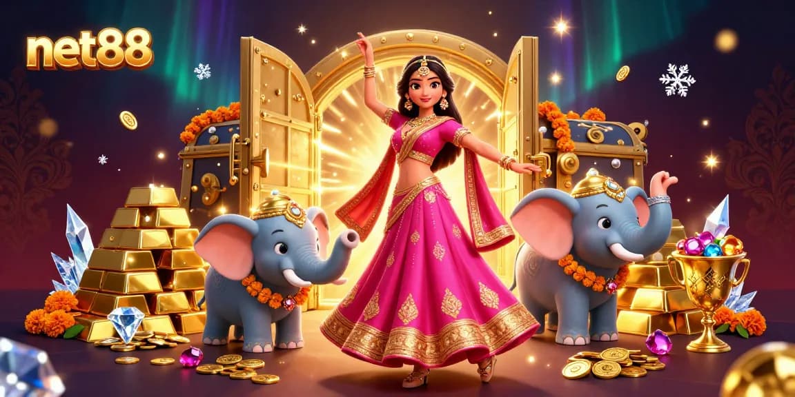 Win big with net88 as vibrant characters celebrate in a rich casino atmosphere