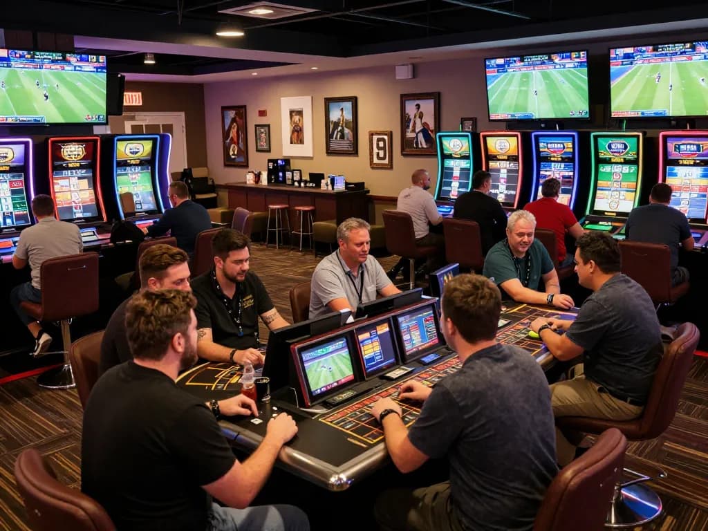 Gamblers enjoying live sports betting at 88คลับ lounge with vibrant atmosphere