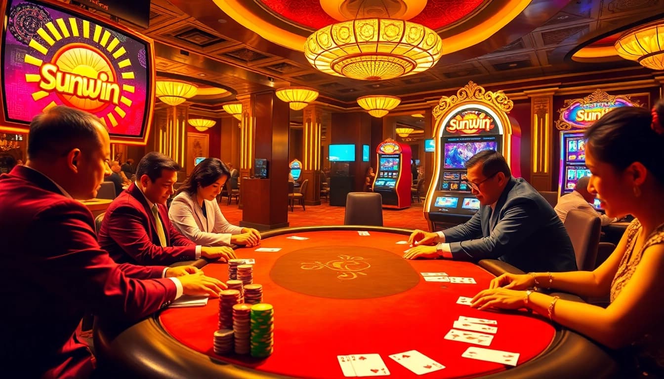 Experience the thrilling gameplay at sun win with vibrant casino tables and engaging players.