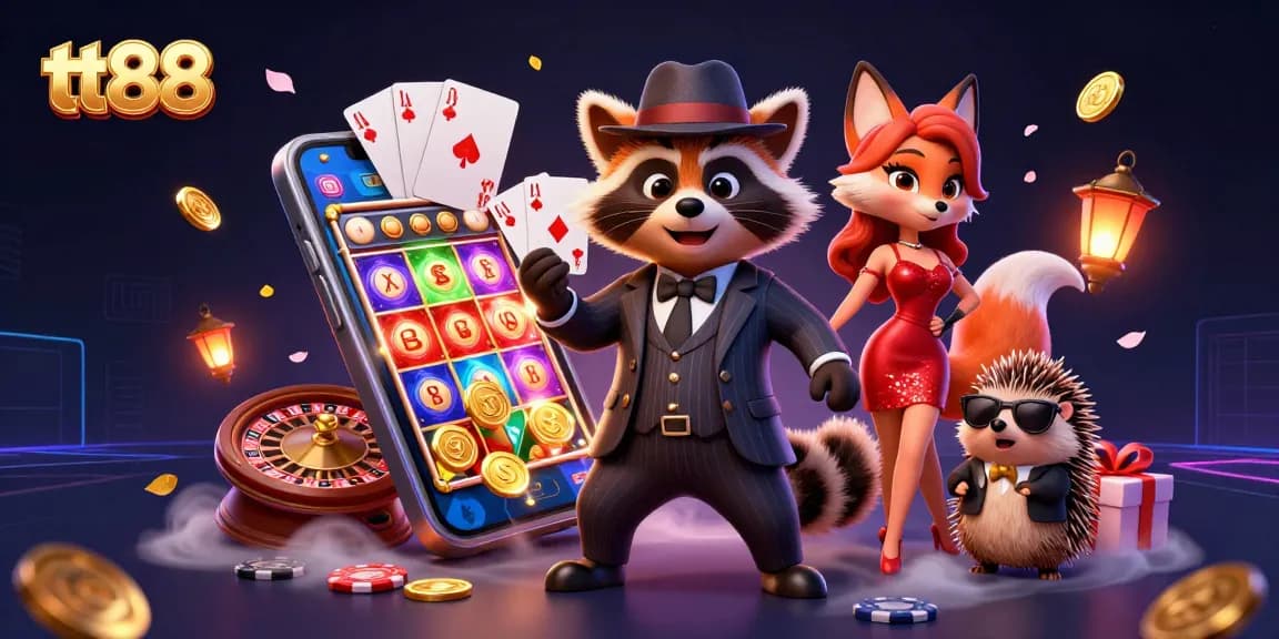 Win big in tt88 with a charming raccoon and friends at the dynamic casino scene.