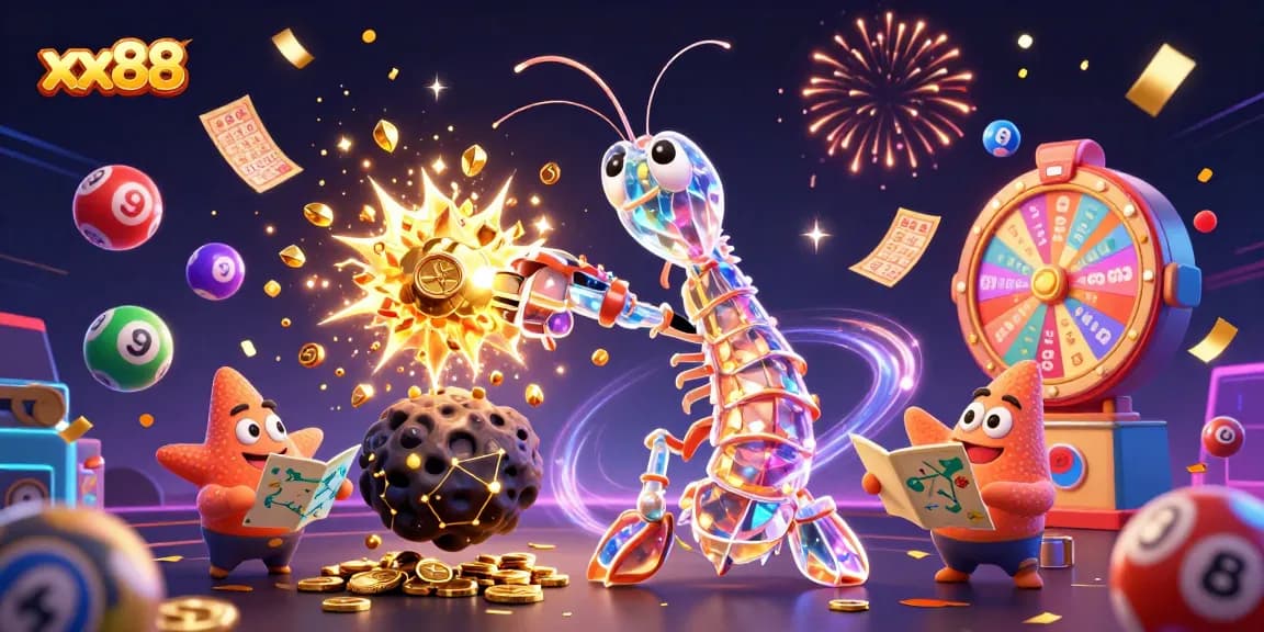 Experience thrilling wins with xx88's vibrant gambling illustration, showcasing lottery excitement and animated elements.