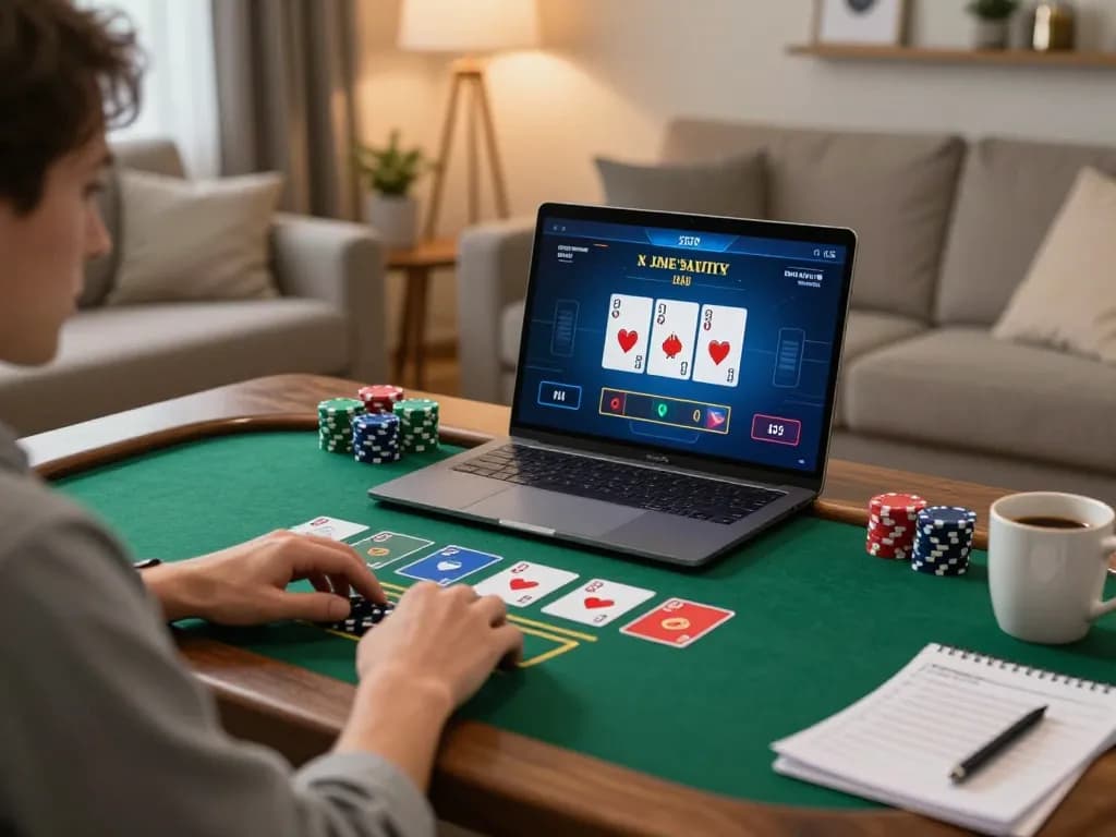 Engaging in online blackjack gameplay featuring dynamic sun win moments at home gaming setup.