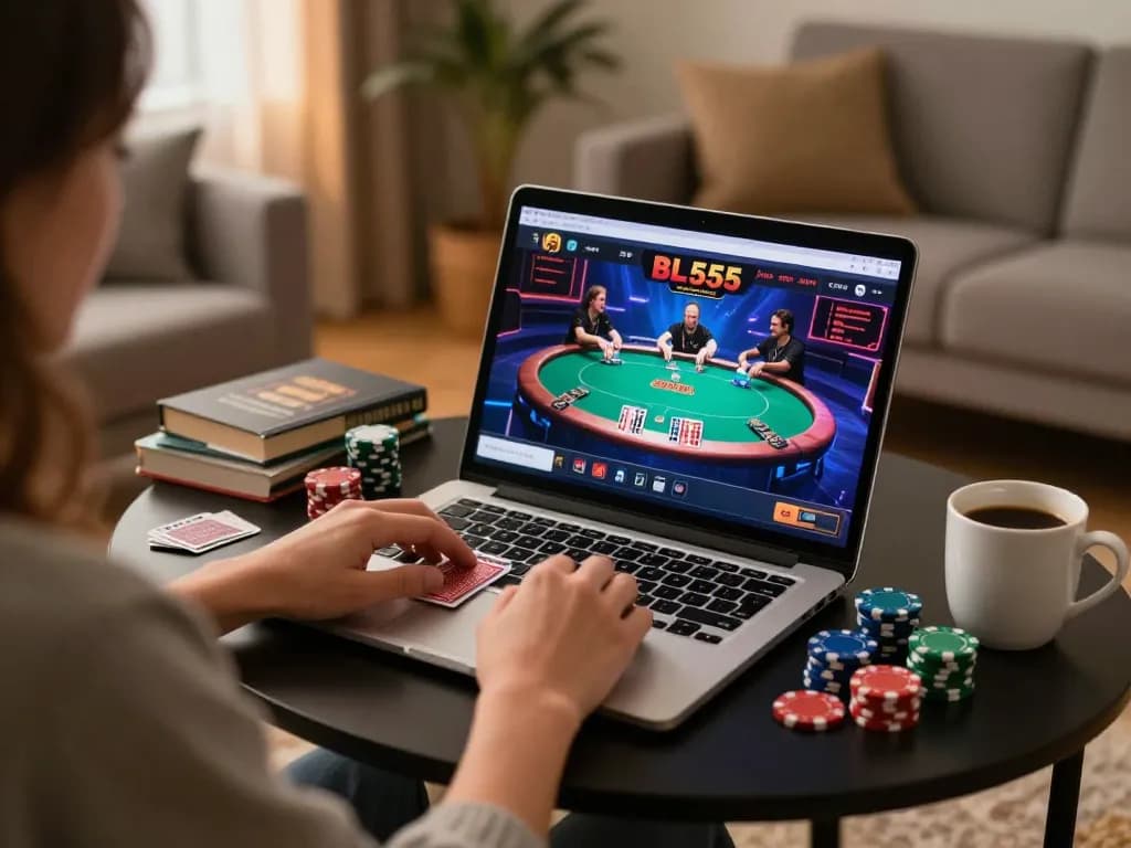 Player engaging in online card games at BL555 casino, showcasing an immersive gaming atmosphere.