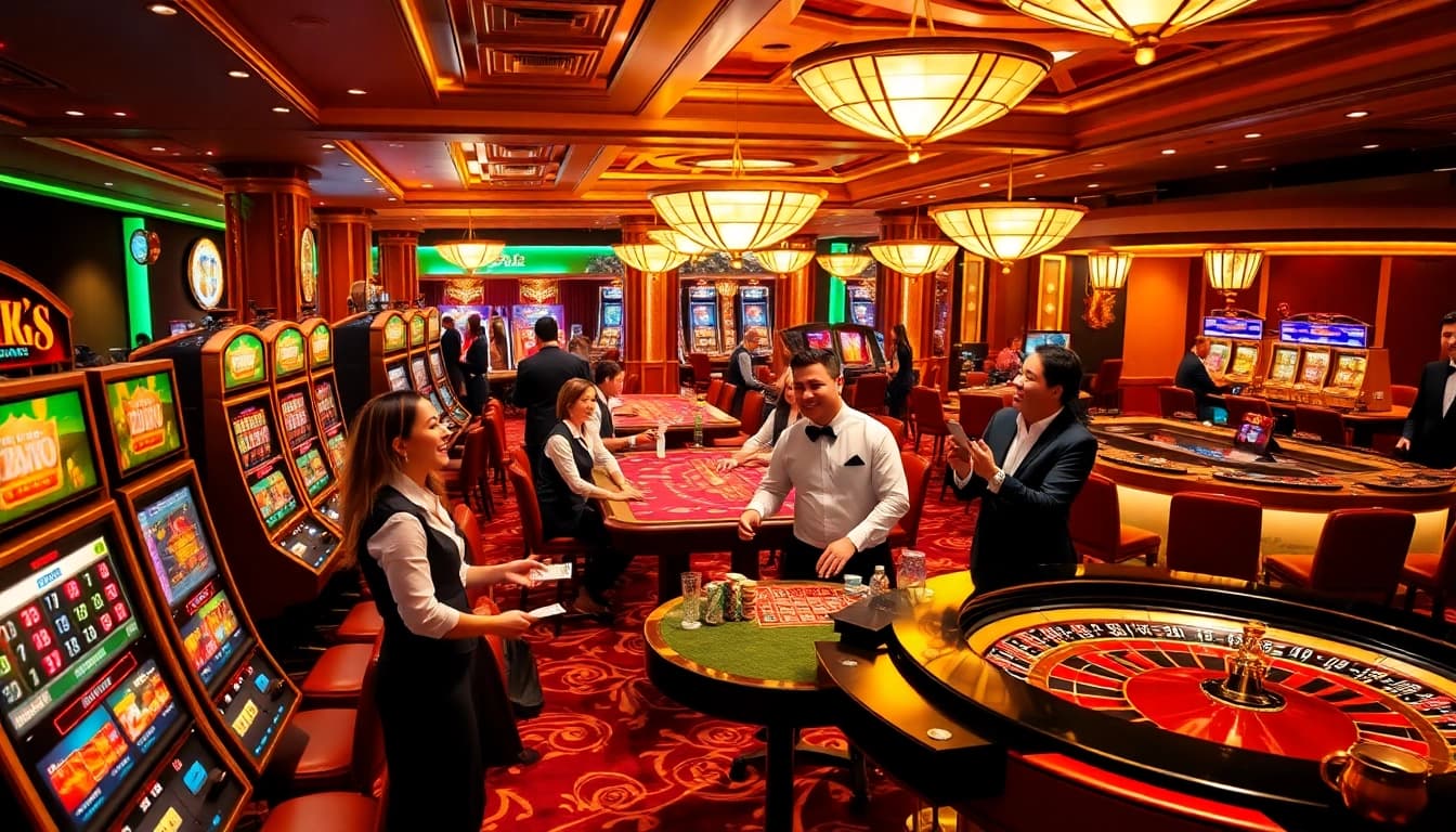 Experience the thrill of gaming at Link vào 888new with vibrant casino scenes filled with excitement.