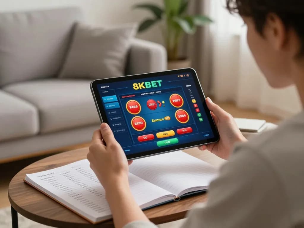 Experience 8KBET online gaming in a cozy home setting, showcasing strategic play and comfort.