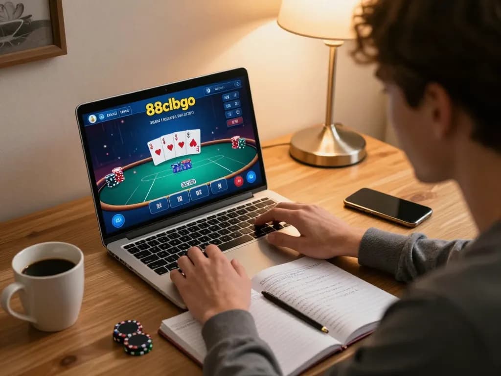 Player strategizing in an online poker game on 88clbgo from a cozy home setup.