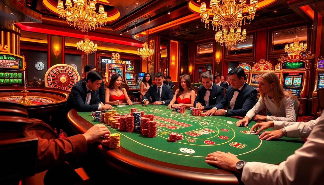Players enjoying an exciting poker game at a casino table with the TR88 link prominently displayed.