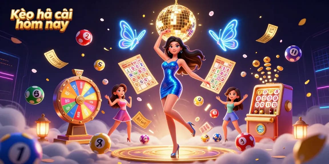 Experience Kèo nhà cái hôm nay with dynamic 3D casino celebration featuring colorful lottery balls and vibrant gaming elements.