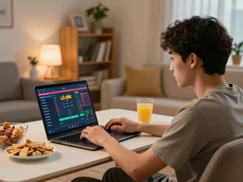 Engaging in Lô Đề Online gaming at home with snacks and drinks in a cozy atmosphere.