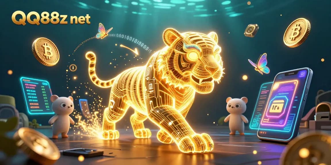 Play thrilling games at QQ88z net with a vibrant digital casino environment featuring crypto elements.