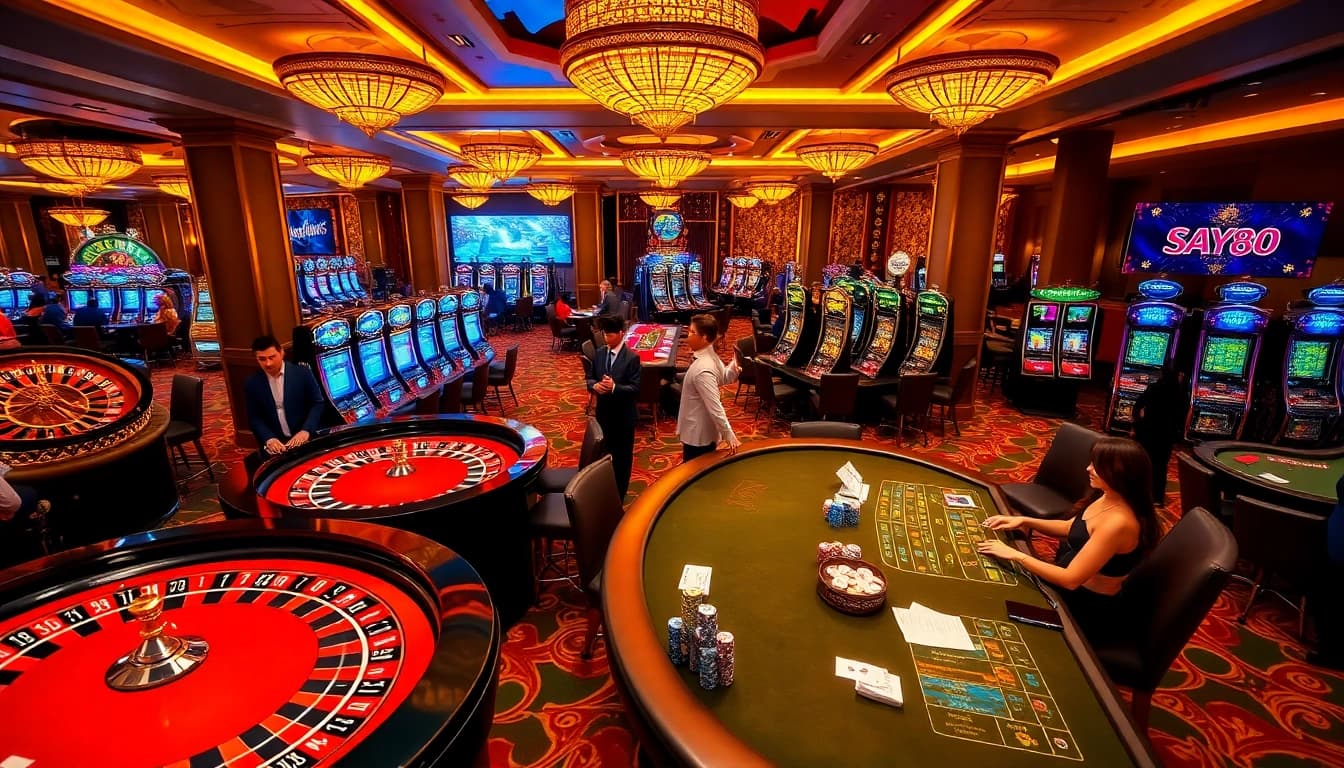 Players enjoying casino games at SAY88 with vibrant tables and exciting betting action.