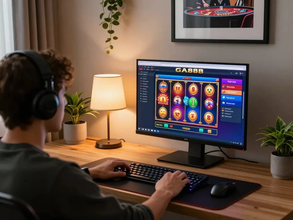 Engaging online gaming experience at GA888 with colorful slot graphics on a modern desktop setup.