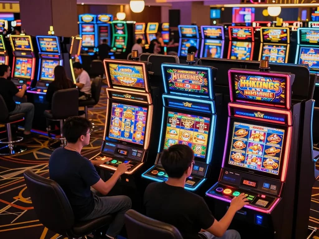 Experience the excitement of Slot Malaysia with vibrant machines and engaged players in action.