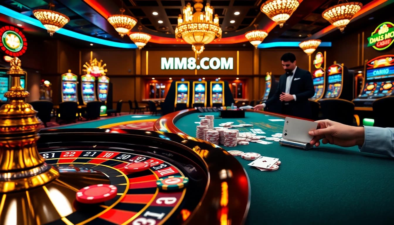 Experience high-stakes gambling excitement at MM88.COM with vibrant casino elements.