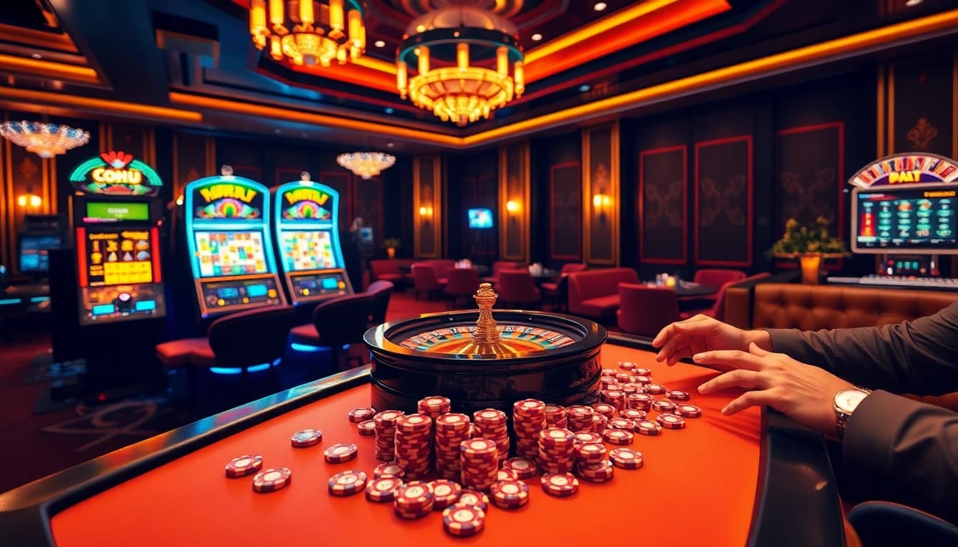 Nohu gaming experience with vibrant slot machines and casino elements enhancing thrill.