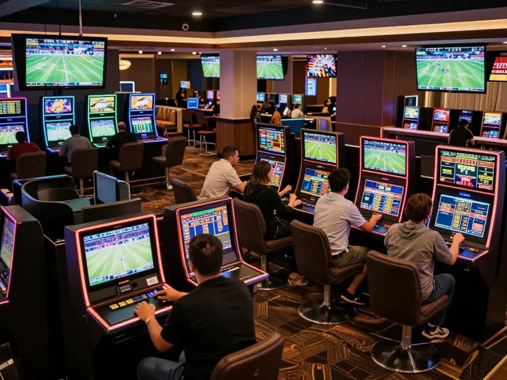 88vv sports betting lounge with patrons engaged in live betting excitement and vibrant atmosphere