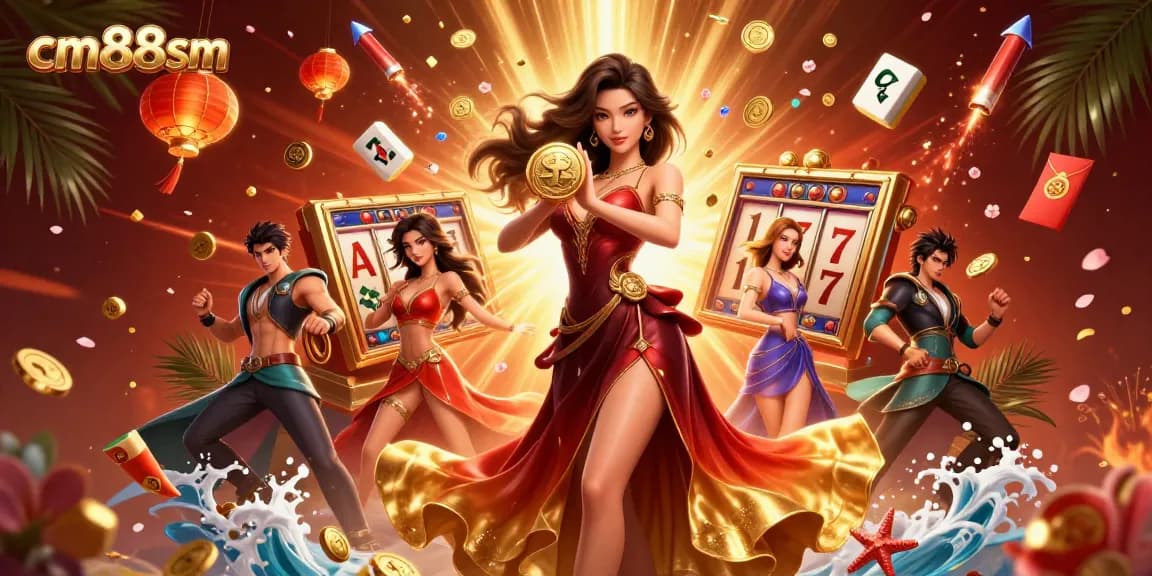 Experience the excitement of cm88sm casino gaming with vibrant reels and golden coins raining down
