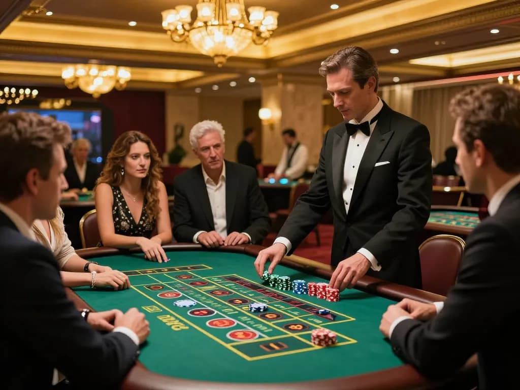 Watch players engaged in roulette at keonhacai casino, with vibrant chips and a charismatic croupier managing bets.