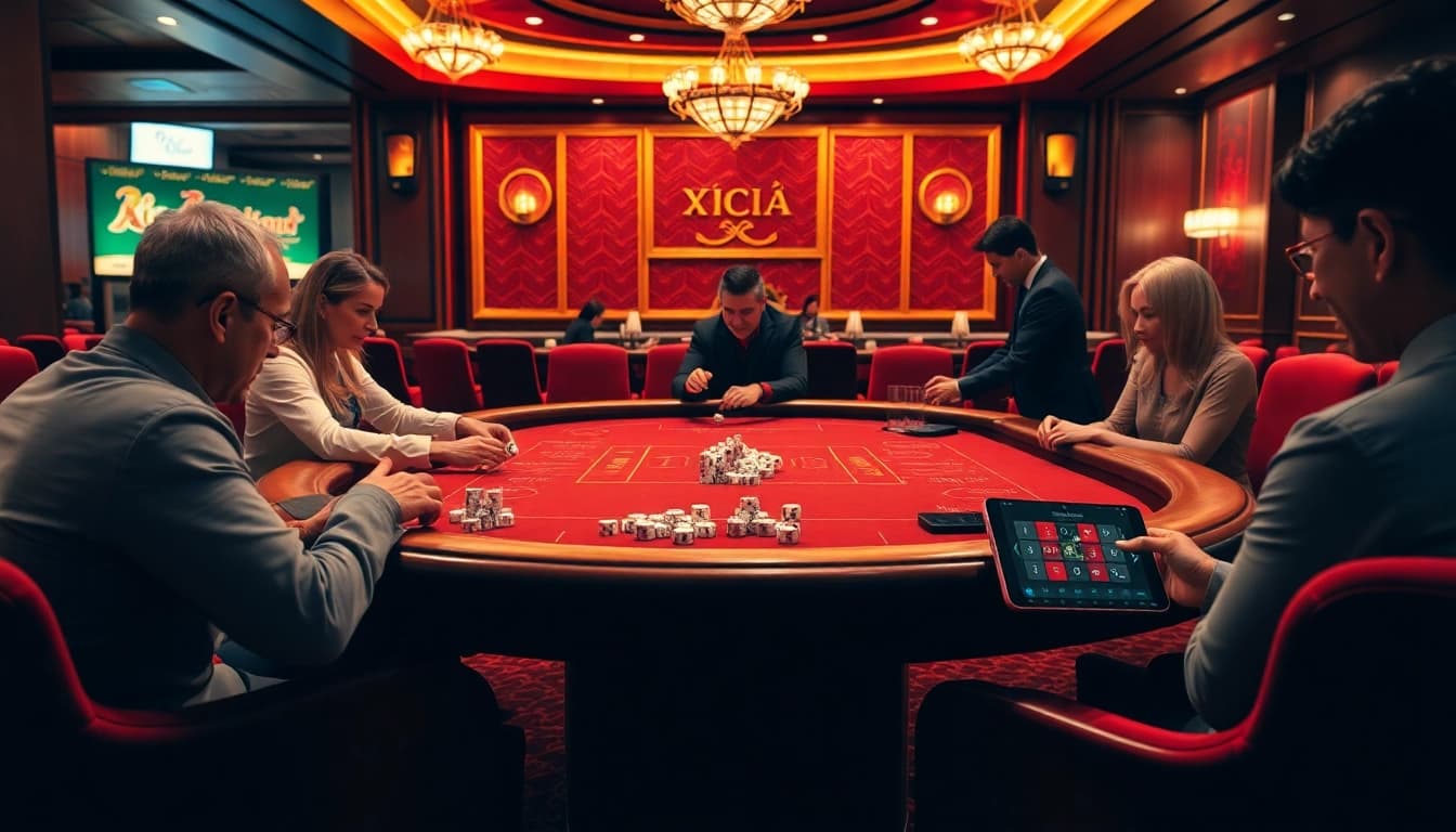 Play xóc đĩa trực tuyến an toàn with engaging gameplay and secure platforms at a luxurious casino setting.