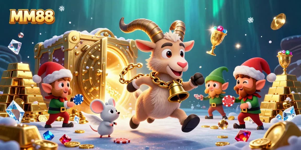 Experience the thrilling MM88 casino with vibrant characters, gold treasures, and dynamic gaming action.