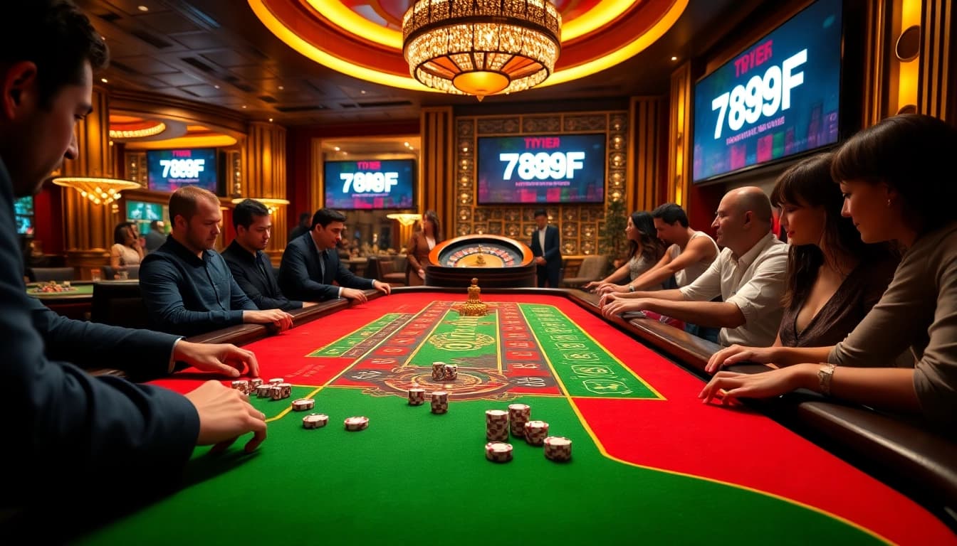Gambling excitement at 789F casino with vibrant gaming tables and enthusiastic players.