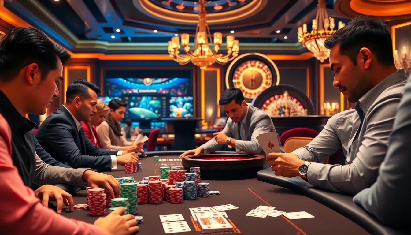 Experience the thrill of gambling with ww88 at an upscale poker table featuring colorful chips and cards.