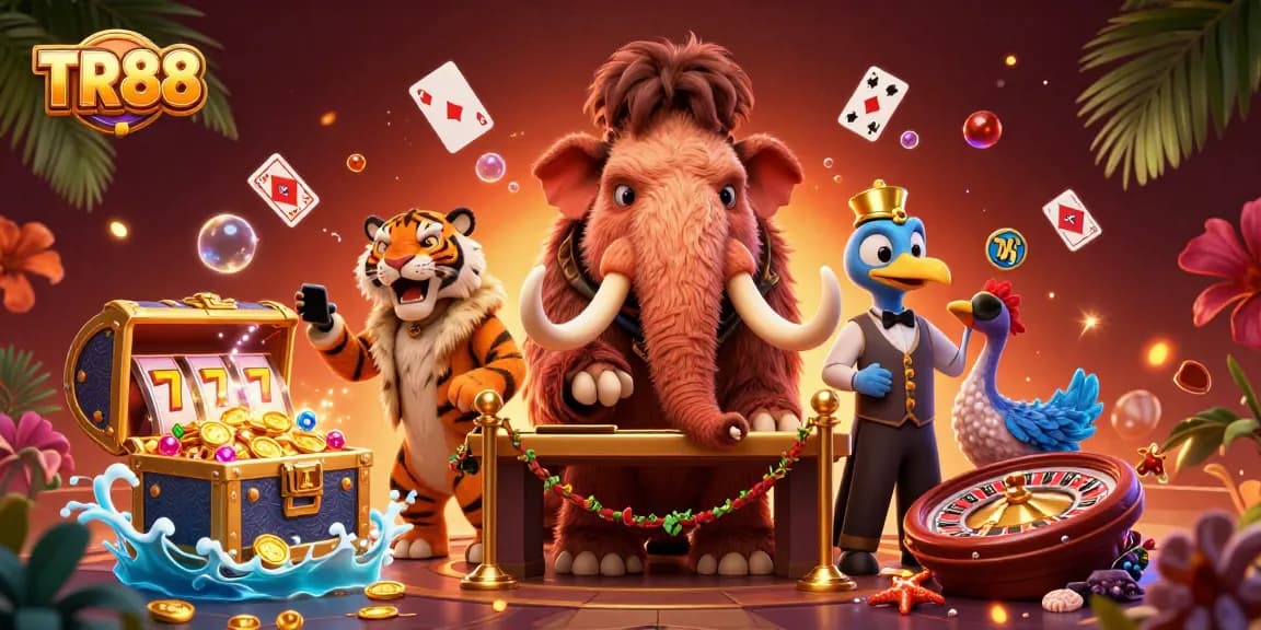 Experience the vibrant TR88 online casino scene with a mammoth bouncer checking IDs for exciting gaming.