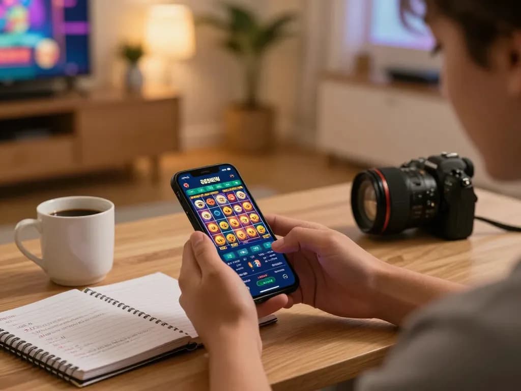 Player engaging with the 888NEW casino app on smartphone while enjoying a cozy home environment