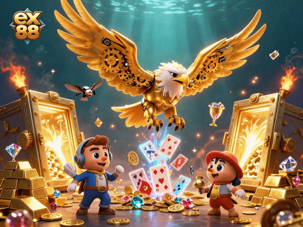 Experience the thrilling excitement of ex 88 while diving into holographic playing cards amidst dazzling casino treasures.