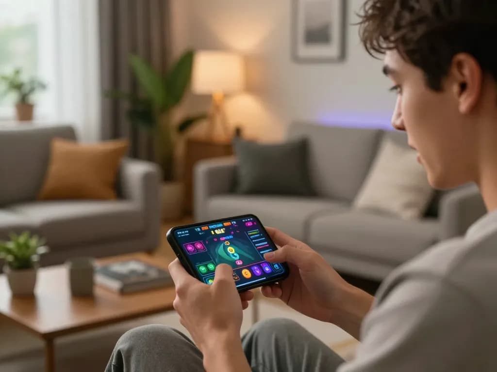 Engaging in live betting on god55 mobile app, showcasing active gameplay in a cozy home setting.