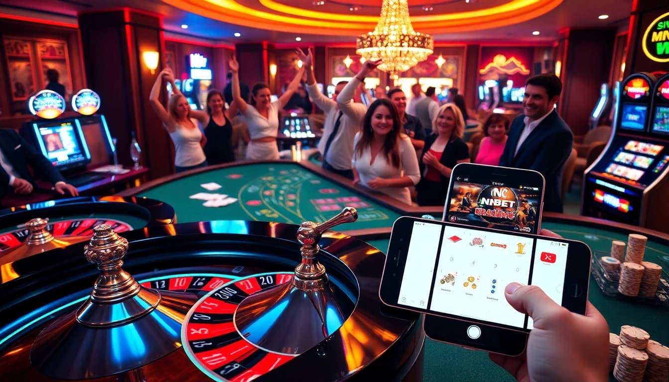 Engaging players in thrilling casino games on nbet com, featuring poker tables and vibrant slot machines.