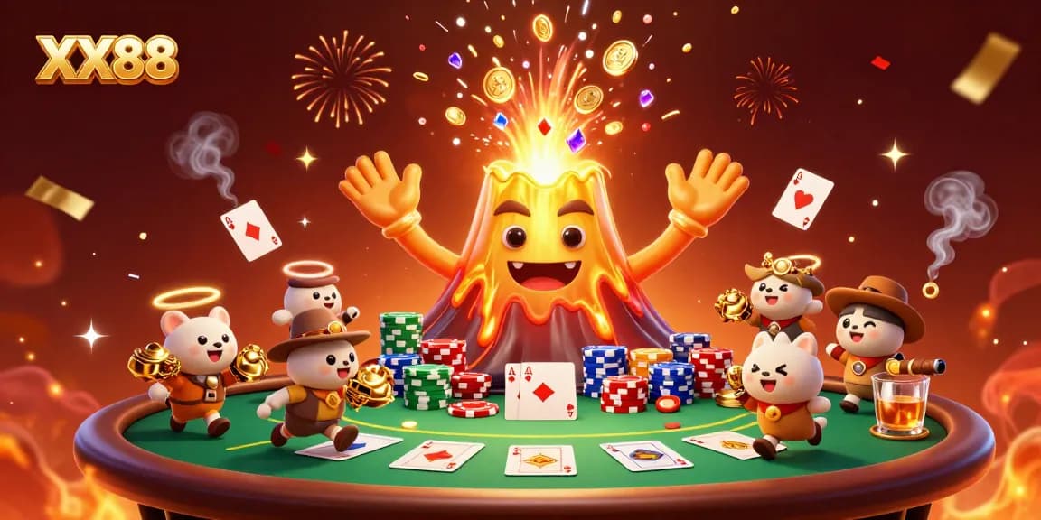 Experience thrilling wins at XX88 with a vibrant eruption of coins and poker delights.