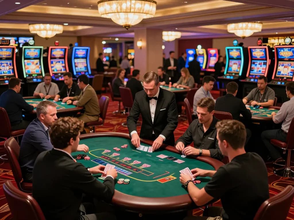 Players engaging at blackjack tables at a casino showcasing the strategic allure of 79 king games.