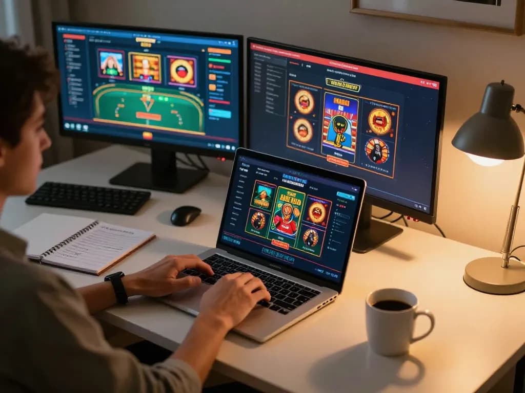 Player engaging in online LV88 casino games from a stylish home office.
