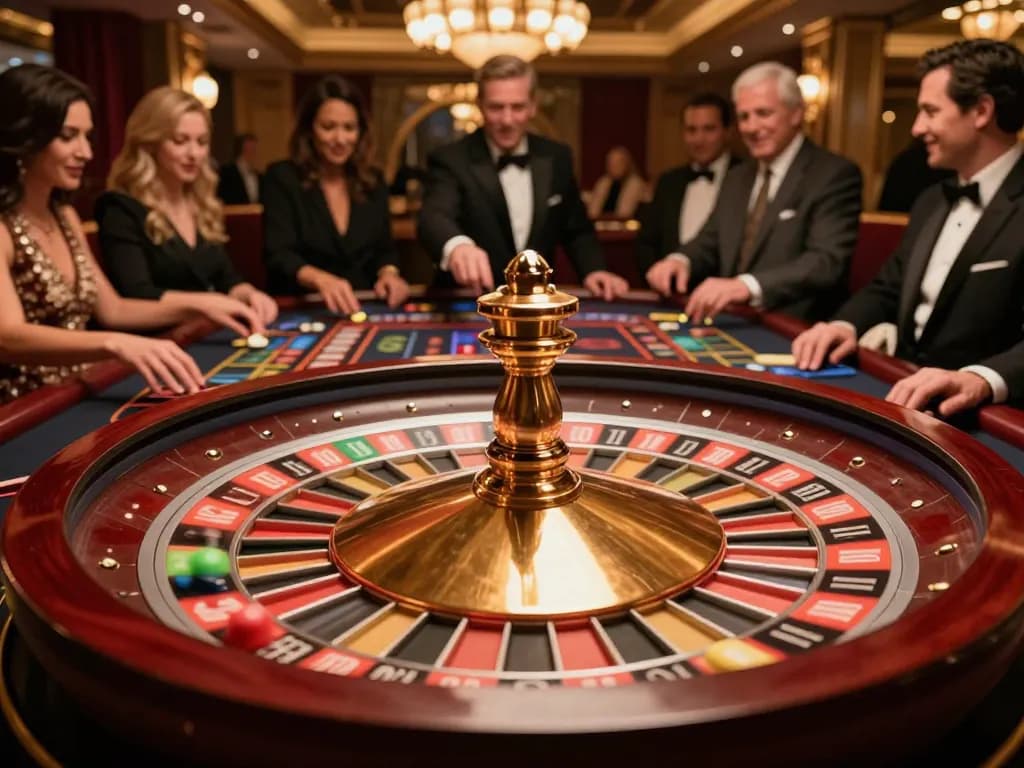 nhà cái 58win players eagerly placing bets at an elegant roulette table with dynamic action.