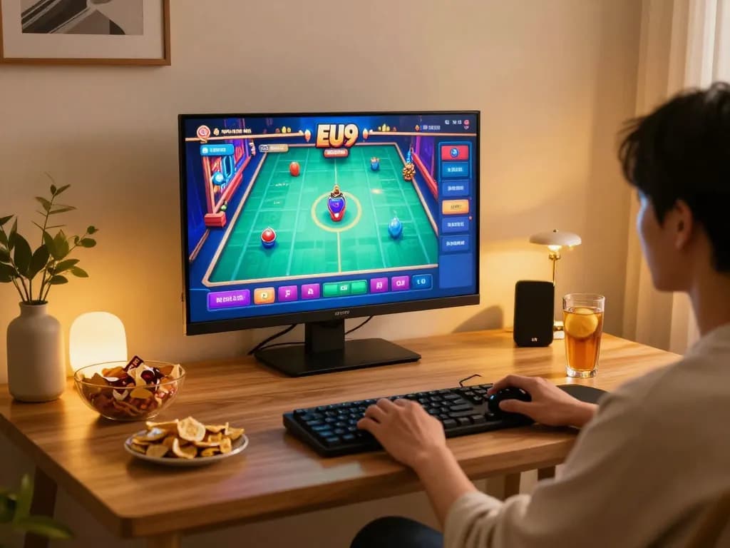 Experience exciting gameplay at eu9 with vibrant visuals on a comfortable setup.