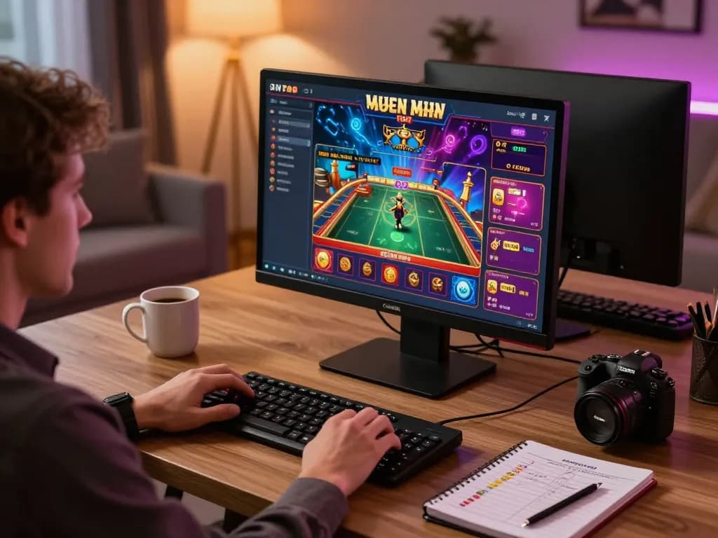 The player engaging in intense online gaming at home with the tập đoàn ATQ interface, showcasing a thrilling and responsible gambling experience.
