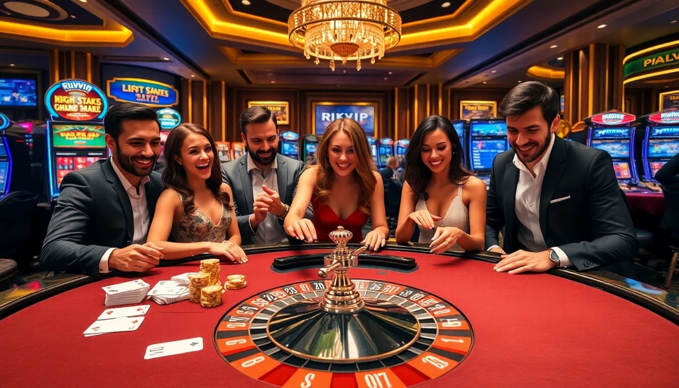 Experience thrilling gameplay at RIKVIP with vibrant casino tables and excited players.
