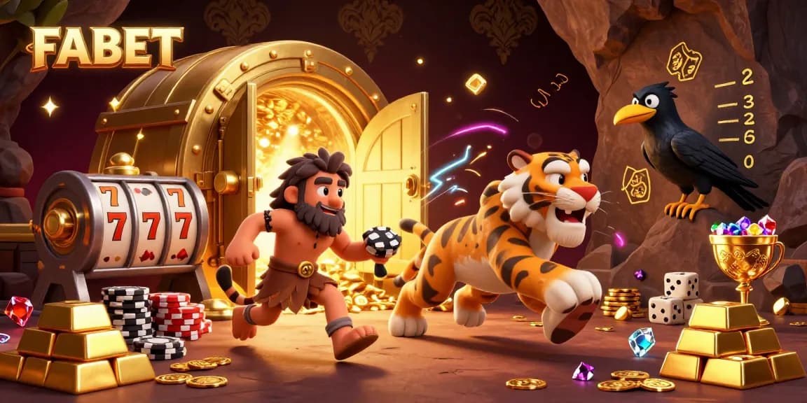 Experience thrilling games at FABET's vibrant prehistoric casino with dynamic characters and treasures.