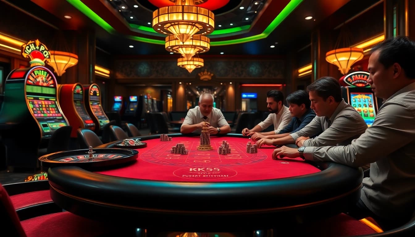 Experience the excitement of KK55 casino gaming with vibrant tables and lively players.
