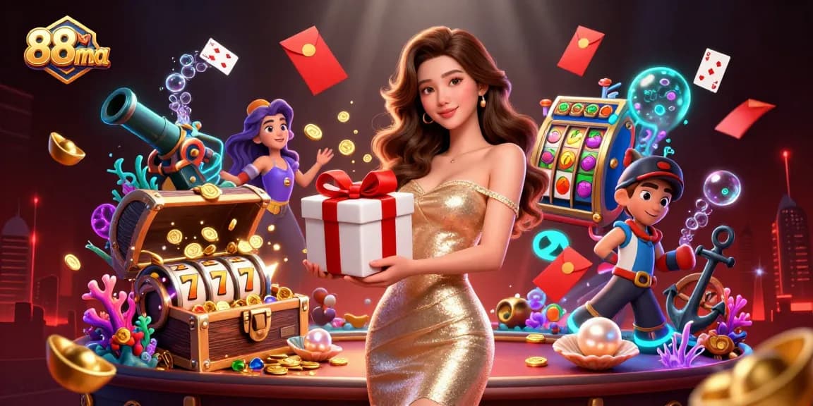 Spin to win with 88ma in a festive casino scene filled with riches and vibrant game elements.