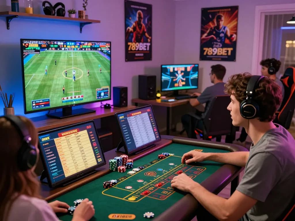 Engaged players at 789bet com in an exciting online betting scene featuring sports and casino games.