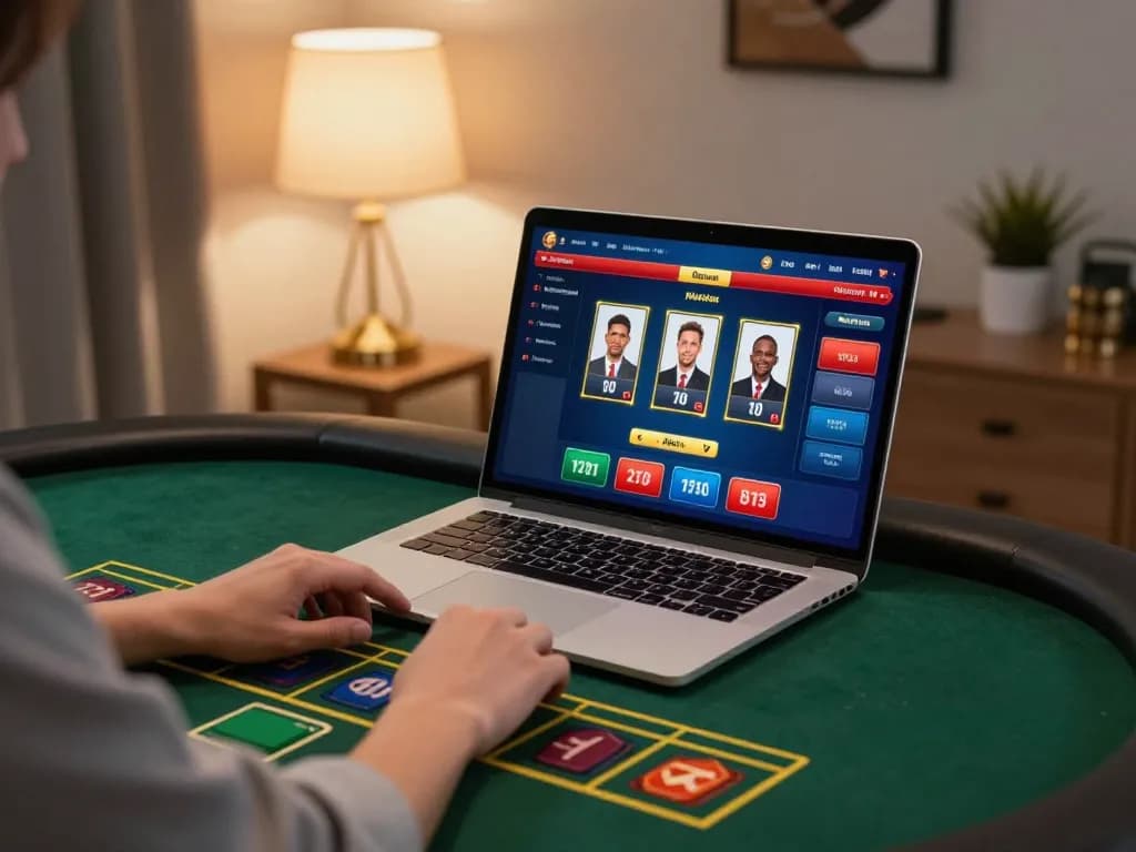 Engaging with 79 KING online gaming interface while planning winning strategies.