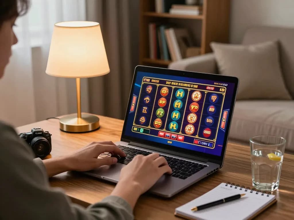 Player enjoying online casino gaming on the laptop with go88 interface, cozy atmosphere at home.